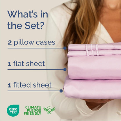 Queen Size 4-Piece Sheet Set | Skiennix Comfy Cooling Bed Sheets - Soft, Wrinkle-Free Luxury - Light Pink