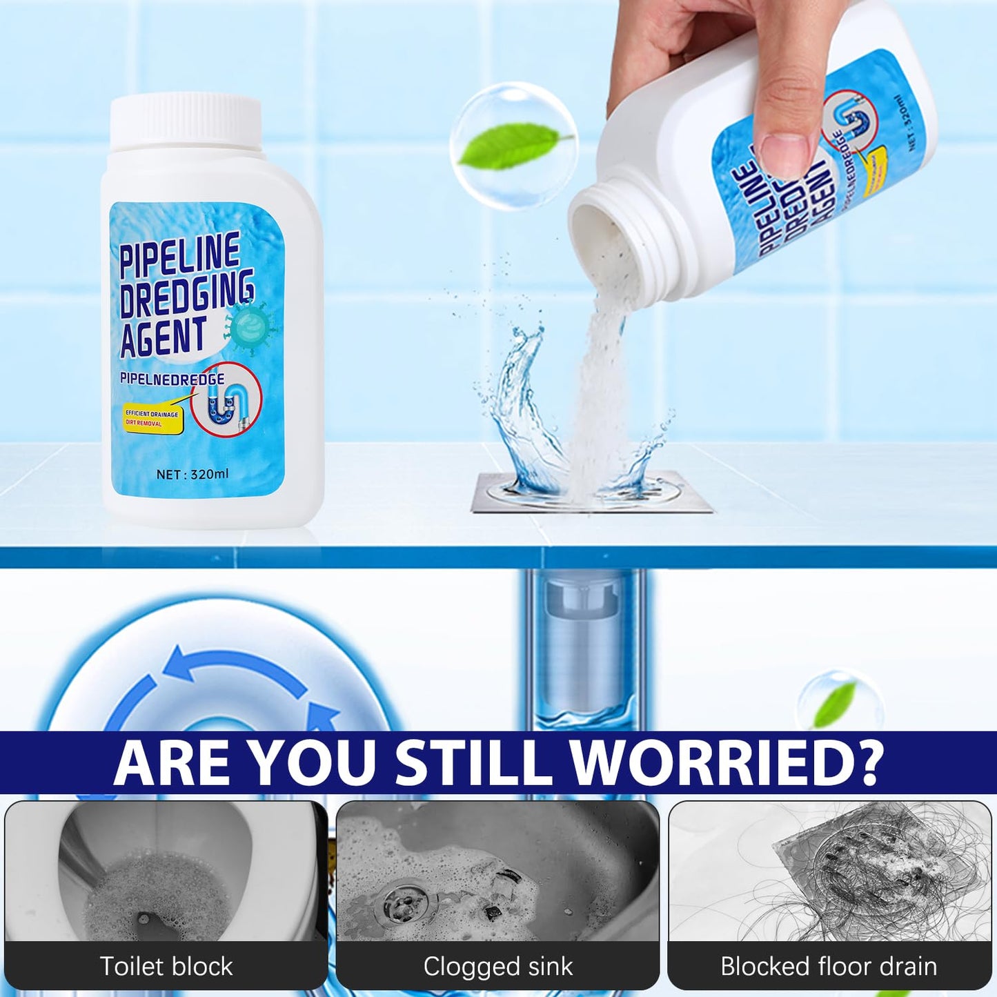 Powerful Pipe Dredging Agent,Pipeline Dredging Agent,Powerful Quick Cleaning Drain,Kitchen Sink Drains and Pipe Cleaner,for Kitchen Bathroom Toilet (1Pc)