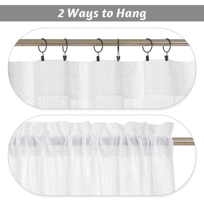 RYB HOME White Semi Sheer Curtains 84 inches Long - Living Room Curtains for Half Privacy, Linen Textured Sheer Light Filtering Vertical Window Drapes for Bedroom Dining, Width 52 inch, 2 Panels