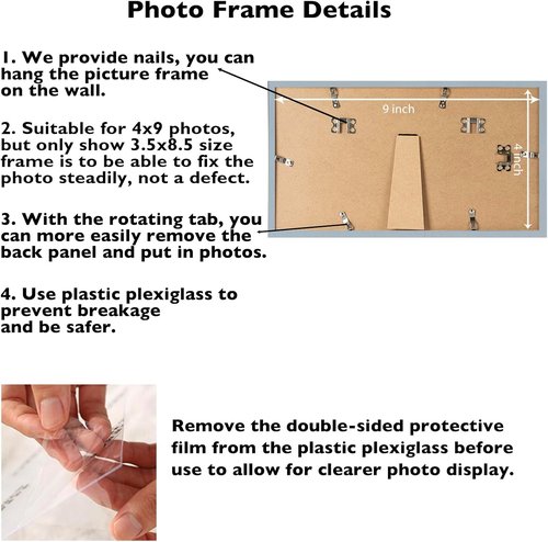JCJMY 4x9 Picture Frame - Rustic White Wall Hanging & Tabletop Display | Shatter Resistant Plexiglass
