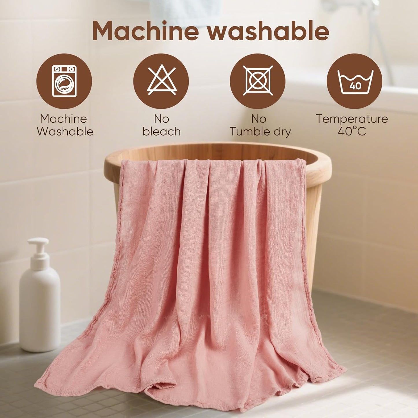 MIGIOL Muslin Swaddle Blankets - Soft Baby Essentials for Newborns | 47x47 Inches, 3-Pack (Pink & Coffee)