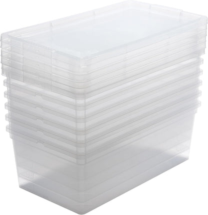 Storage Bins with Lids by Simplify - Stackable & Nestable Clear Bins | 6 Pack | Ideal for Clothing, Books & Shoes