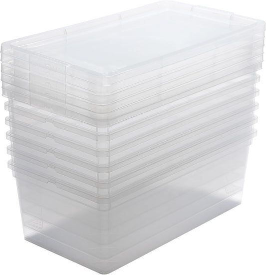 Storage Bins with Lids by Simplify - Stackable & Nestable Clear Bins | 6 Pack | Ideal for Clothing, Books & Shoes