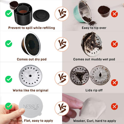 Nessus Reusable Pod Kit for Nespresso Vertuo | 100 Pcs Aluminum Foil Seals & Accessories