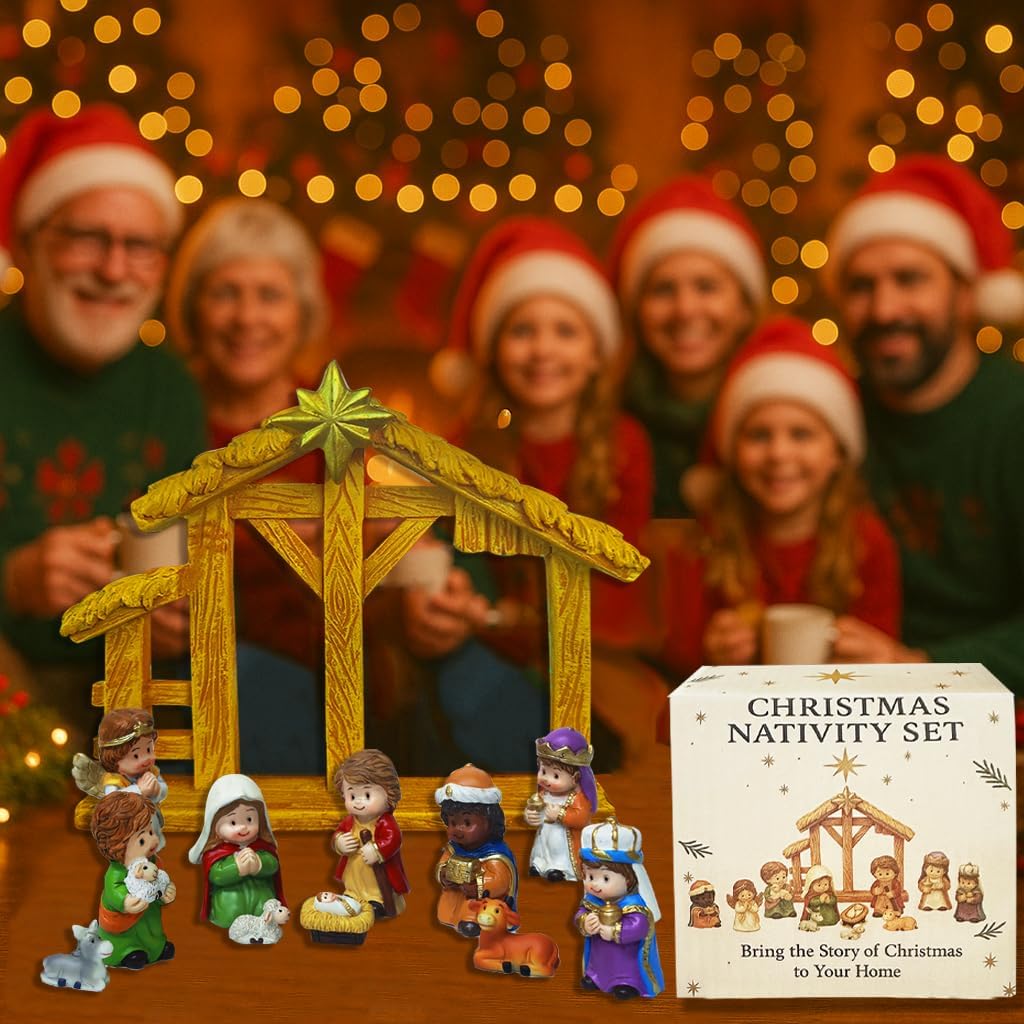 Nativity Scene Figurine Set by 2025 - 12-Piece Christmas Manger Display with Holy Family & Wise Men | Gift-Boxed Holiday Décor