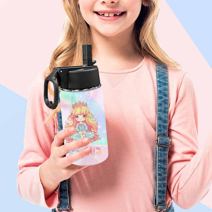 Personalized Kids Water Bottle with Straw Custom Princess Gradient Color Water Cup with Kids Name Cute Water Bottle Gift for Girls Daughter Granddaughter Child School Birthday 12oz