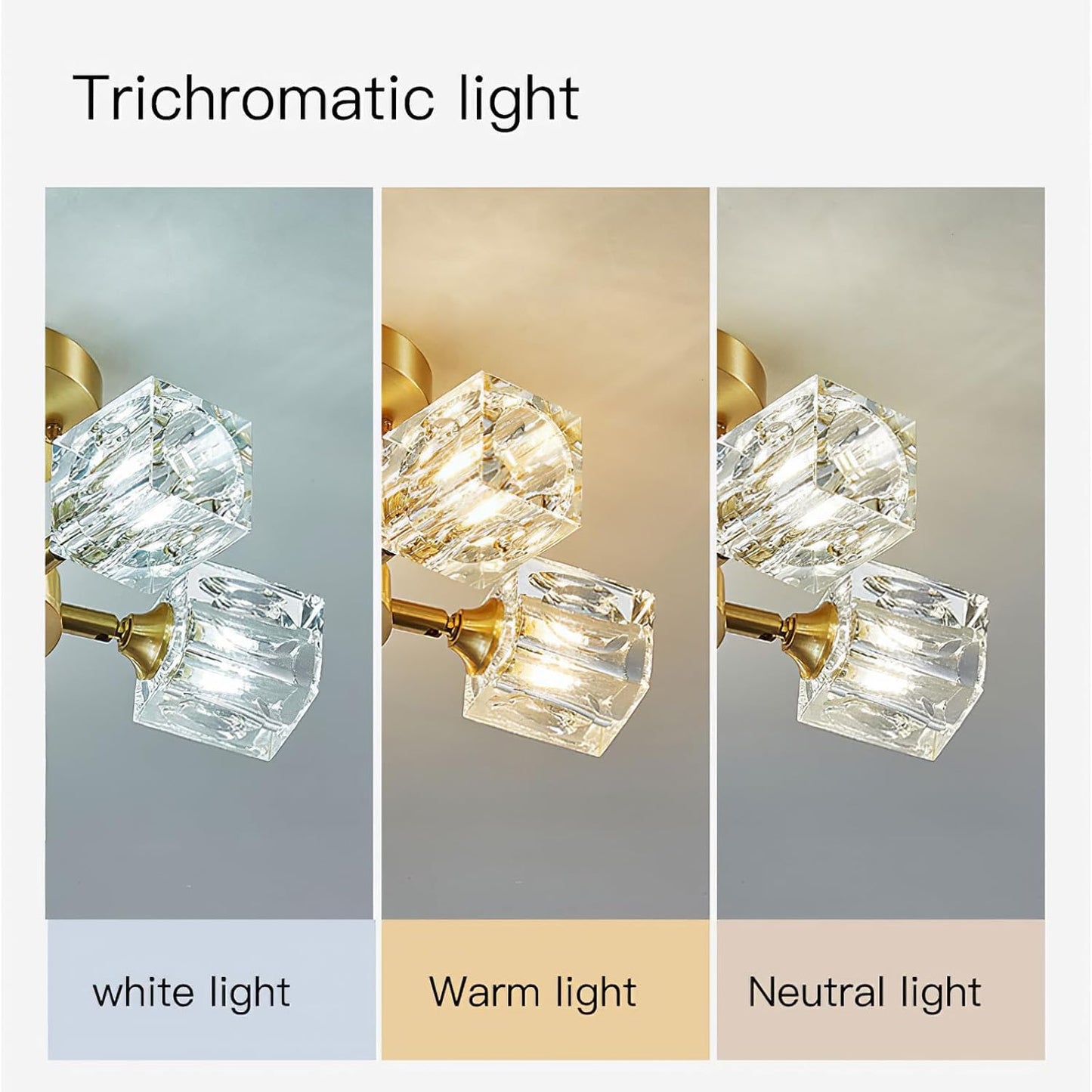 Yunnix Semi Flush Mount Ceiling Light 3 Lights Crystal Chandeliers Gold Ceiling Light Modern Ceiling Light for Bedroom Kitchen Hallway Bathroom Entryway Dining Room Living Room