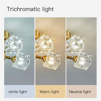 Yunnix Semi Flush Mount Ceiling Light 3 Lights Crystal Chandeliers Gold Ceiling Light Modern Ceiling Light for Bedroom Kitchen Hallway Bathroom Entryway Dining Room Living Room