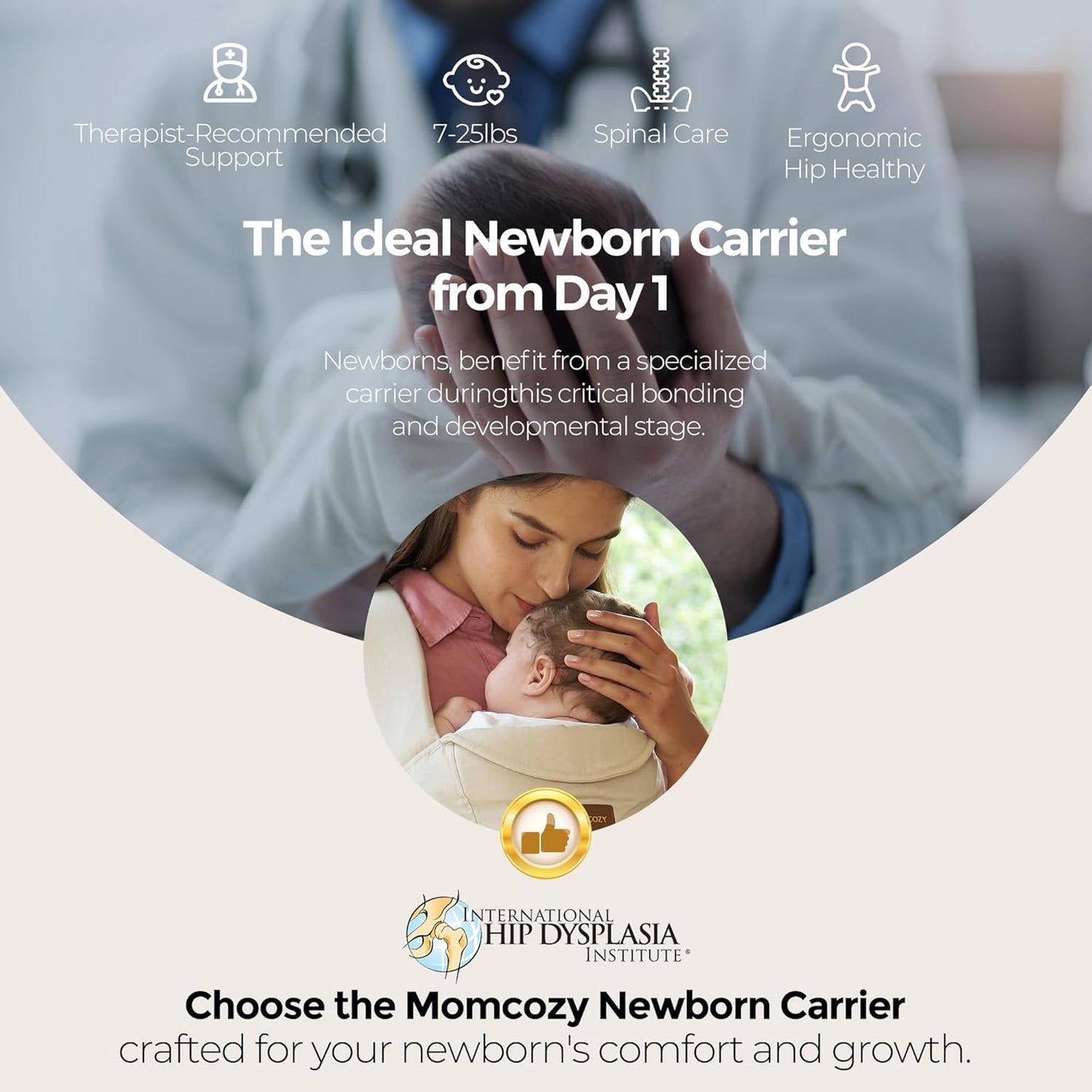 Momcozy Newborn Carrier WeeSnug - Lightweight, Ergonomic Comfort for 7-25 lbs | Hands-Free Support in Khaki