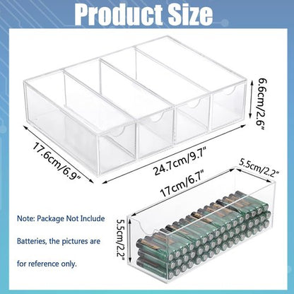 BTSKY Clear Acrylic Battery Storage Organizer - 4-Drawer Holder for AA, AAA, 9V & C Batteries