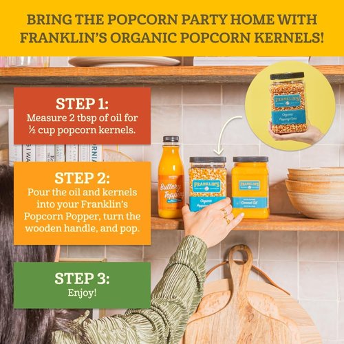 Franklin’s Gourmet Popcorn Organic Kernels - Non-GMO & All-Natural 28oz Tub - Perfect for Popping