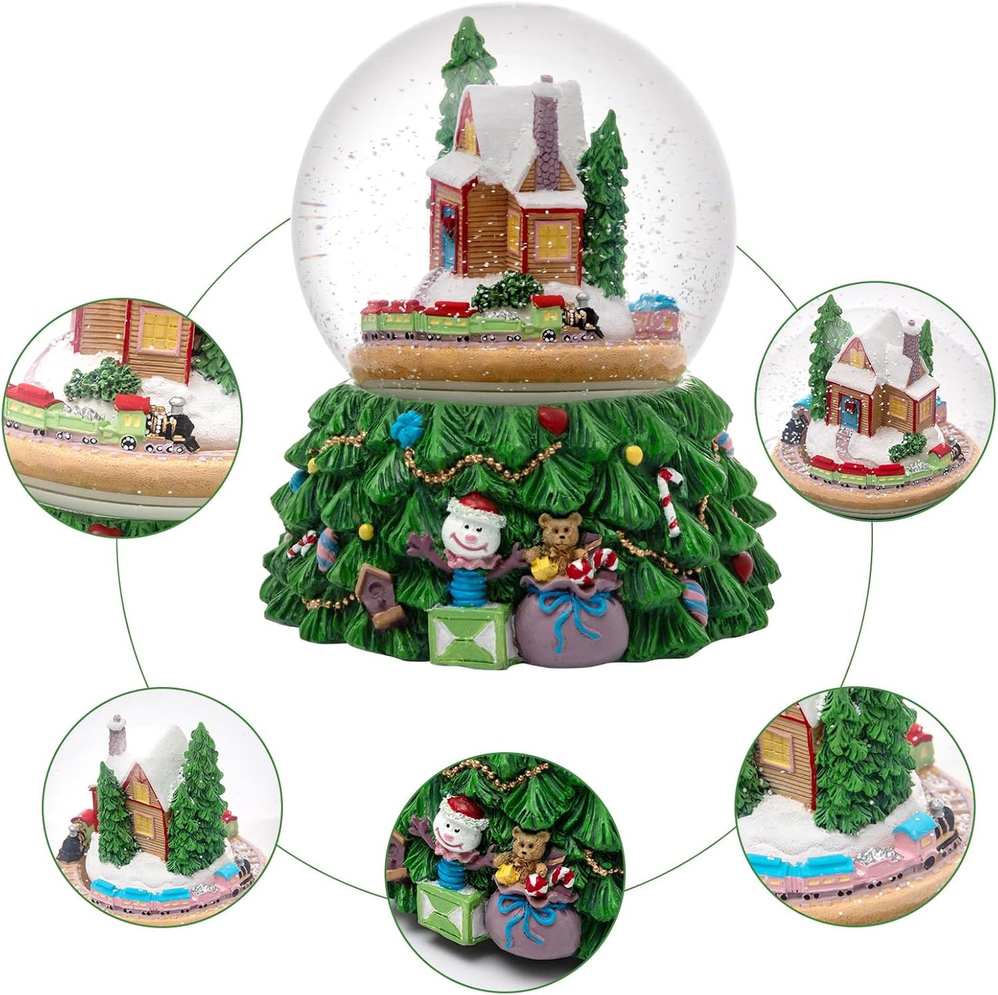 Revolving Christmas Train Snow Globe - Color-Changing LED Music Box with Hand-Painted Winter Scene