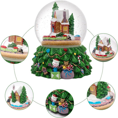 Revolving Christmas Train Snow Globe - Color-Changing LED Music Box with Hand-Painted Winter Scene
