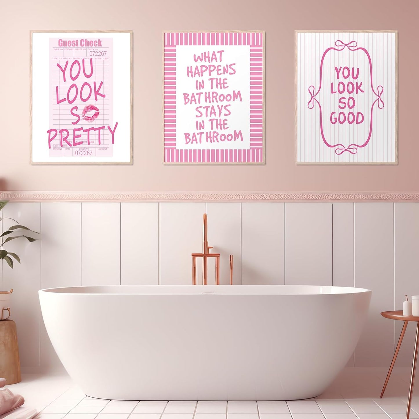 Whaline 6Pcs Pink Bow Bathroom Wall Art Prints - Coquette 8x10 Inch Unframed Decor for Washroom