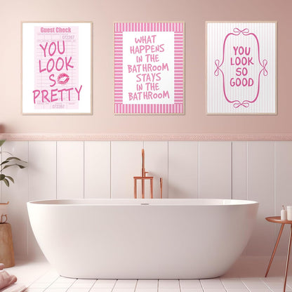 Whaline 6Pcs Pink Bow Bathroom Wall Art Prints - Coquette 8x10 Inch Unframed Decor for Washroom