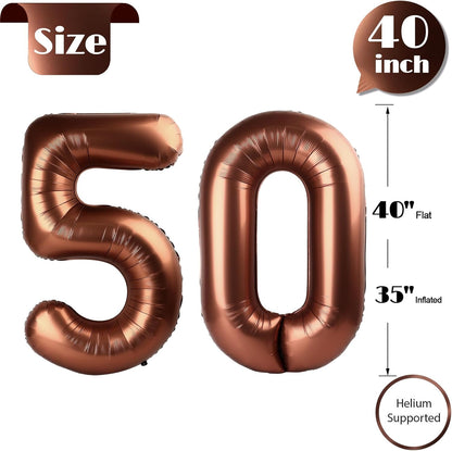 Number 50 Balloon - Dark Brown 40 Inch | 50th Birthday Decorations for Men & Women