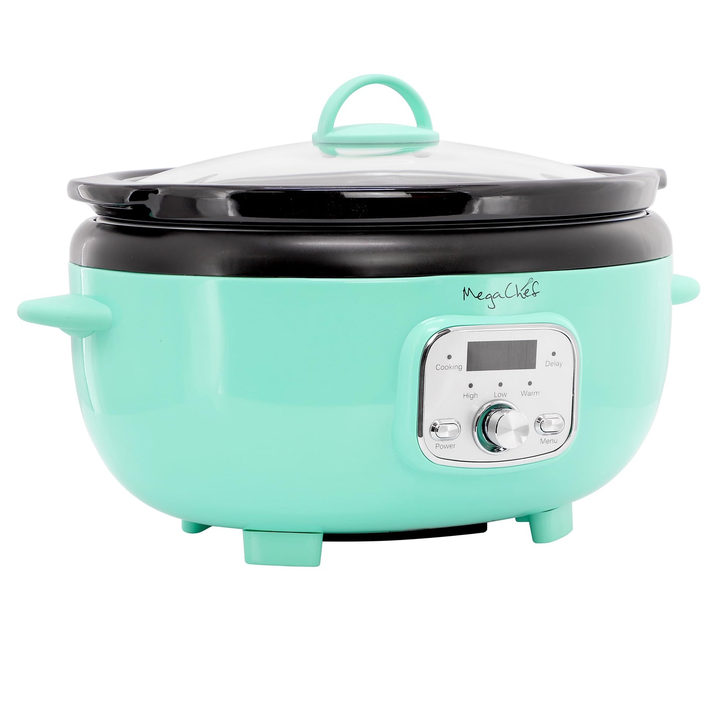 MegaChef 6.9 Quart Oval Electric Slow Cooker, Removable Ceramic Pot, 3 Heat Settings, Kitchen Appliance, Countertop Cooker (Turquoise)
