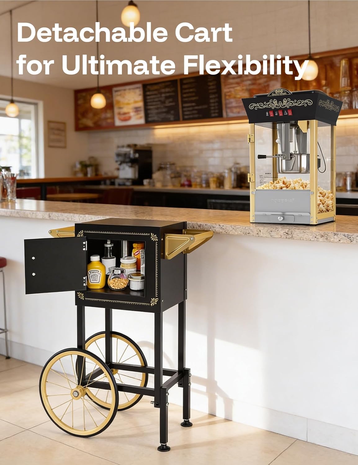 Skiennix 12oz Retro Popcorn Machine - Professional Movie Theater Style with Warming Deck | Black & Gold