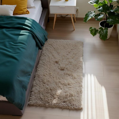 Fluffy Rug Shaggy Area Rug, Beige 2x4 Area Rugs for Bedroom, Small Bedside Rug, Soft Fluffy Shaggy Entryway Throw Rugs for Living Room Bedroom Kids Room Home Decor