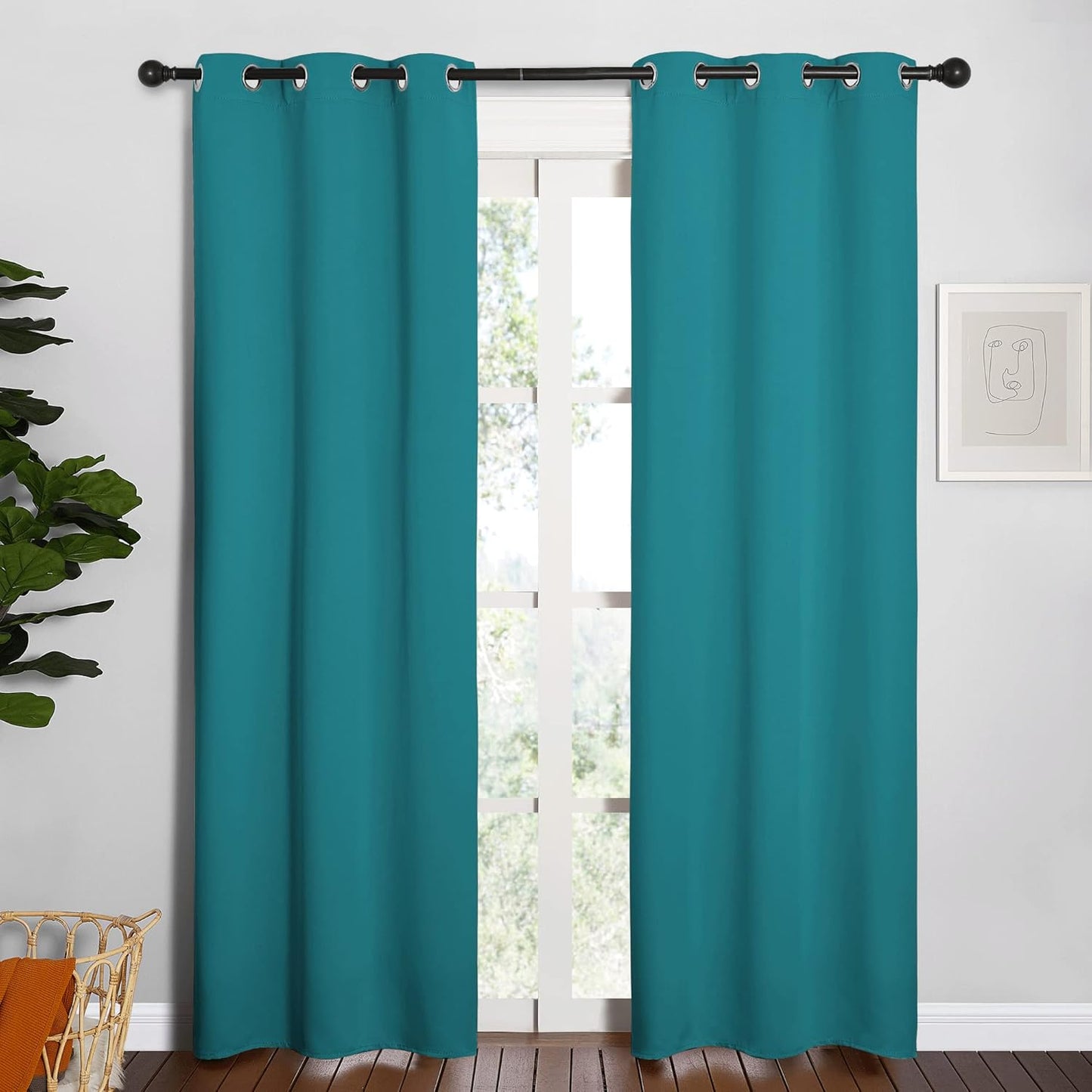 NICETOWN Blackout Curtains - Room Darkening Thermal Insulated Grommet Panels | 84 Inch, Peacock Teal, 2 Pieces