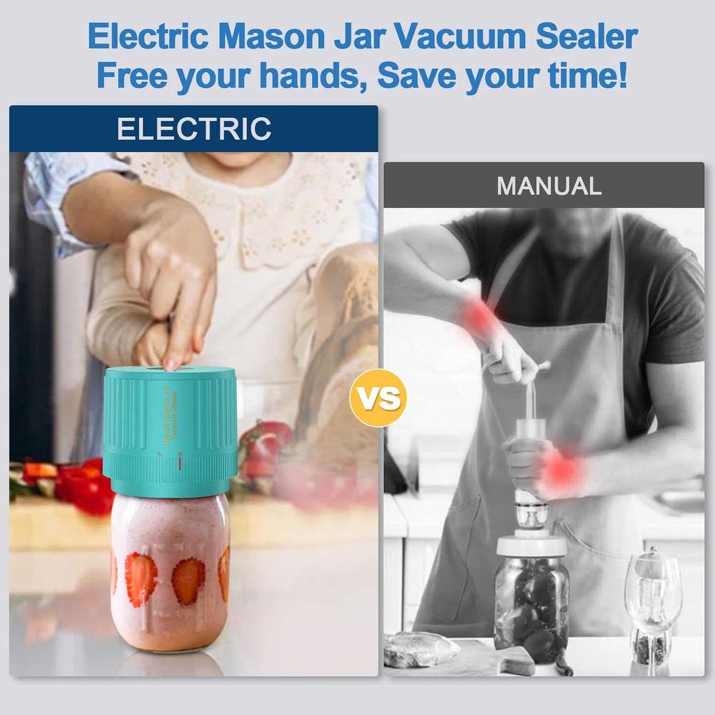 Skiennix Electric Mason Jar Vacuum Sealer Kit - Ideal for Wide & Regular Mouth Jars - Green
