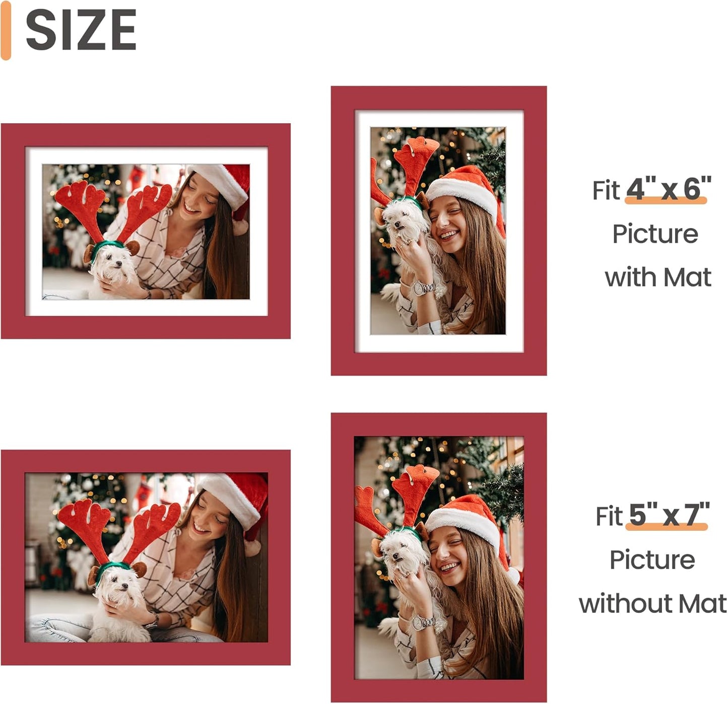 Upsimples 5x7 Picture Frame - Versatile Display for 4x6 Photos with Mat | Red, 1 Pack