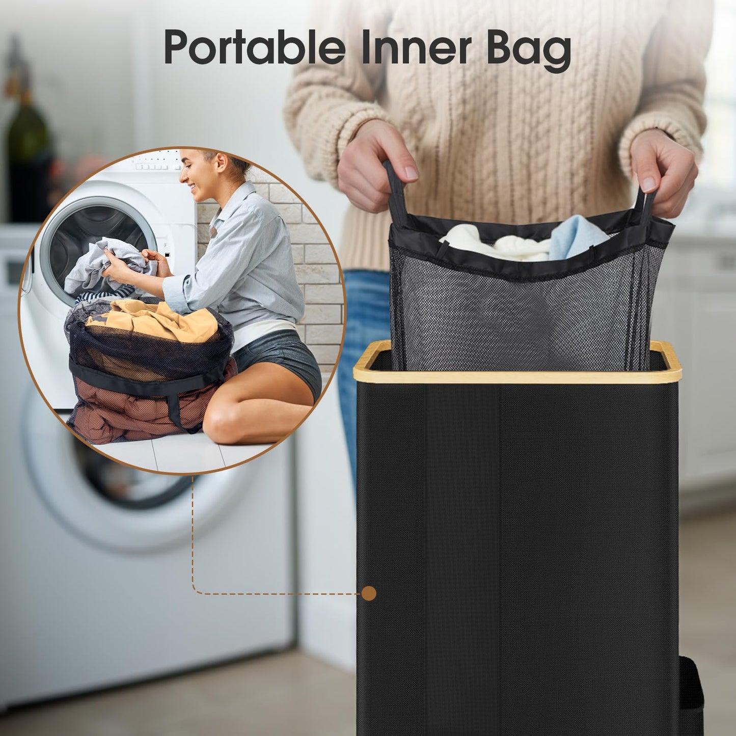 SpaceTrove Laundry Basket Clothes Hamper with Lid and Removable Bag Large Collapsible Laundry Baskets with Handle, Freestanding Hampers for Bedroom Aesthetic, Dorm, Bathroom, Laundry Room 100L (Black)