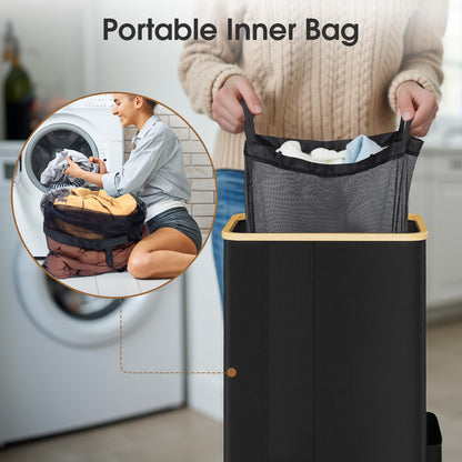 SpaceTrove Laundry Basket Clothes Hamper with Lid and Removable Bag Large Collapsible Laundry Baskets with Handle, Freestanding Hampers for Bedroom Aesthetic, Dorm, Bathroom, Laundry Room 100L (Black)