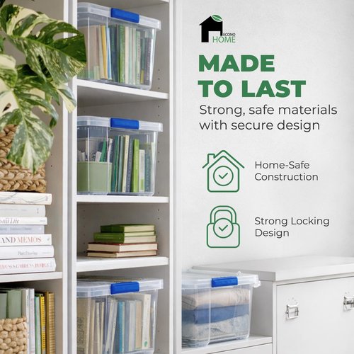 EconoHome Clear Storage Box - 95 Qt Heavy-Duty Plastic Bins with Lids | 4-Pack Stackable Organizers