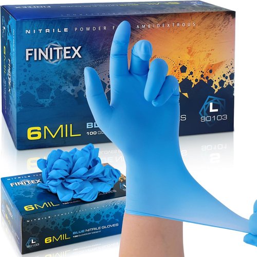 FINITEX Disposable Blue Nitrile Gloves - 6mil Heavy Duty, Latex-Free, 100PCS for Food Safety