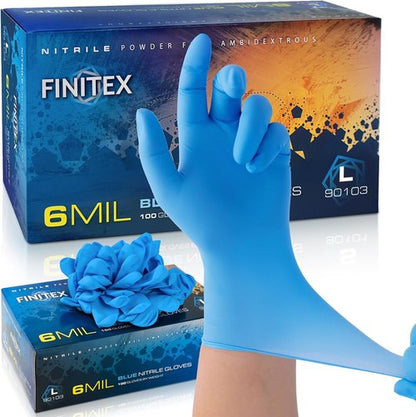 FINITEX Disposable Blue Nitrile Gloves - 6mil Heavy Duty, Latex-Free, 100PCS for Food Safety