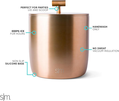 Simple Modern Vacuum Insulated Ice Bucket with Lid and Scoop | For Cocktail, Champagne, Wine, Beer, & Hosting | Stainless Steel 100oz Capacity for Large Parties | Rocks Collection | Metallic Gold