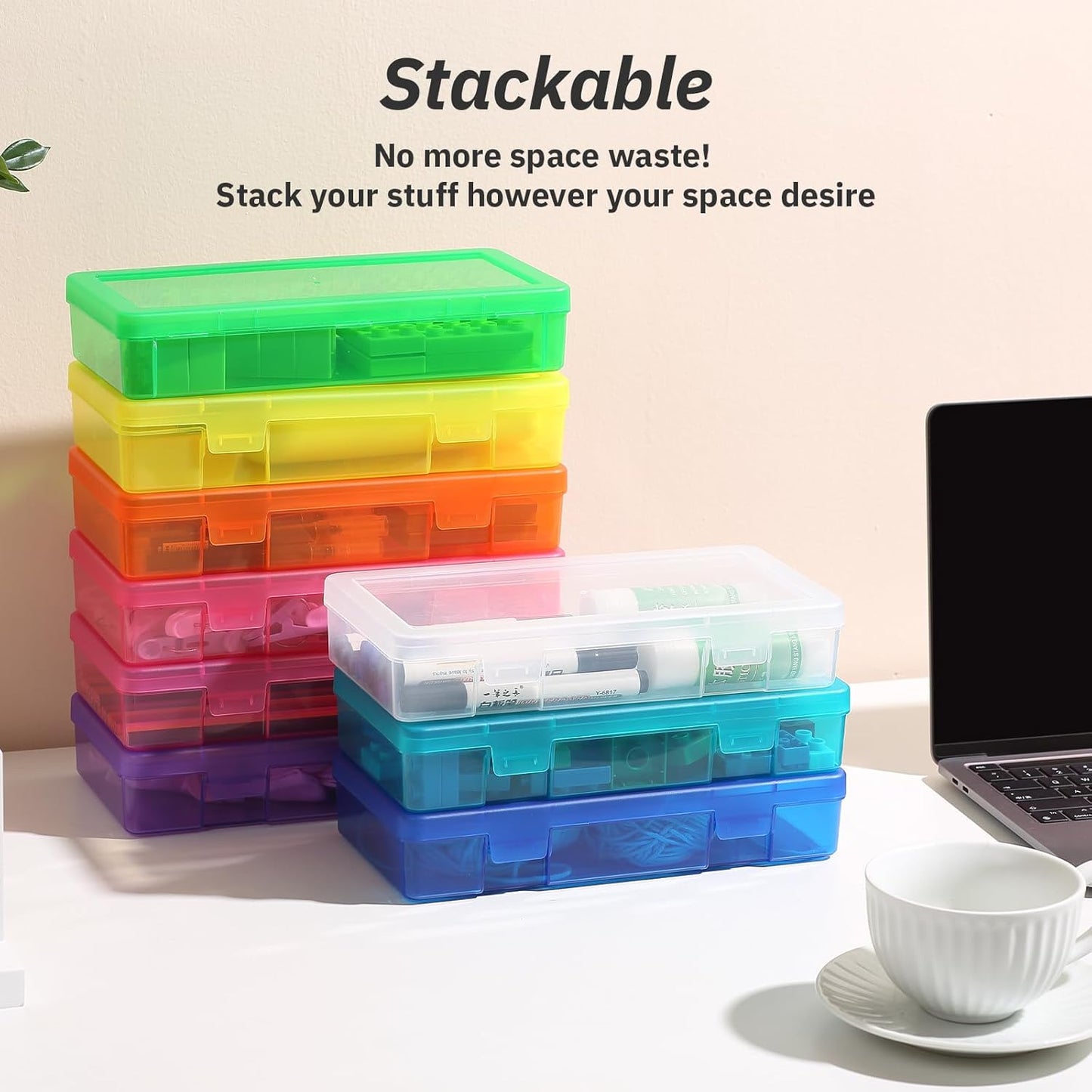 Novelinks Plastic Storage Bins - Mini Clear Organizing Containers with Lids | 9 Pack Medium Size