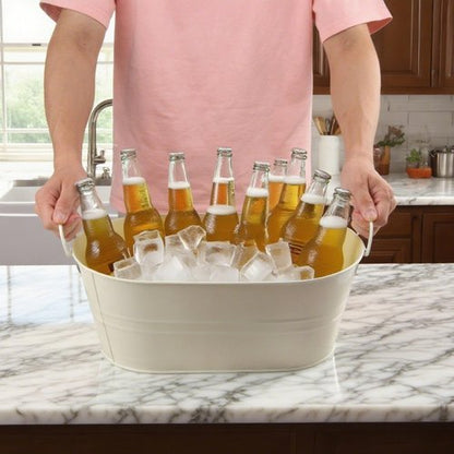 3 PCS 15.3 x 9 x 6 inches White Metal Galvanized Tub with Handles, 3 Gallon Galvanized Beverage Tubs for Parties, Large Metal Drink Ice Buckets for Beer, Wine, Cocktails & Outdoor Events