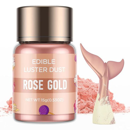 Cherrysea Luster Dust Edible Shimmer Powder - 15g Rose Gold Food Coloring for Cakes & Cocktails