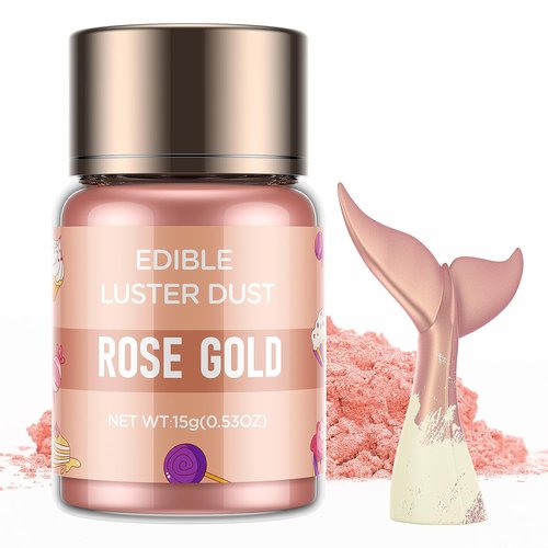 Cherrysea Luster Dust Edible Shimmer Powder - 15g Rose Gold Food Coloring for Cakes & Cocktails