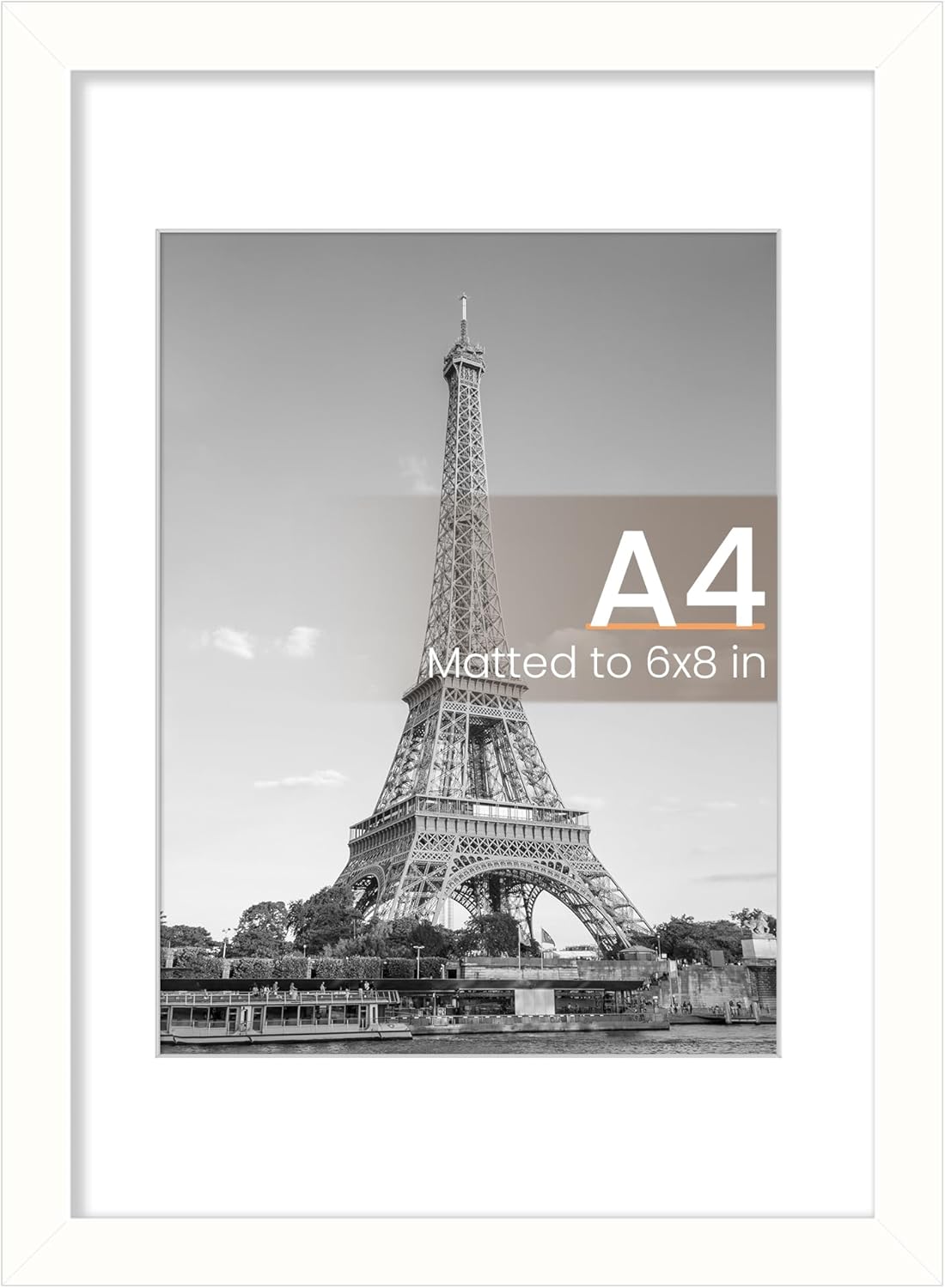 Upsimples A4 Picture Frame - Versatile 6x8 or 8.3x11.7 Display | Wall Hanging White Frame, 1 Pack