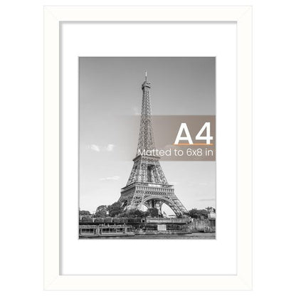 upsimples A4 Picture Frame, Display Pictures 6x8 with Mat or 8.3 x 11.7 Without, Wall Hanging Photo Frames, White, 1 Pack