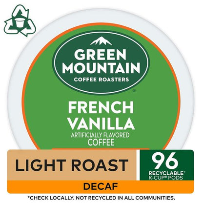 Green Mountain Coffee Roasters French Vanilla Decaf K-Cup Pods - Light Roast Coffee, 96 Count