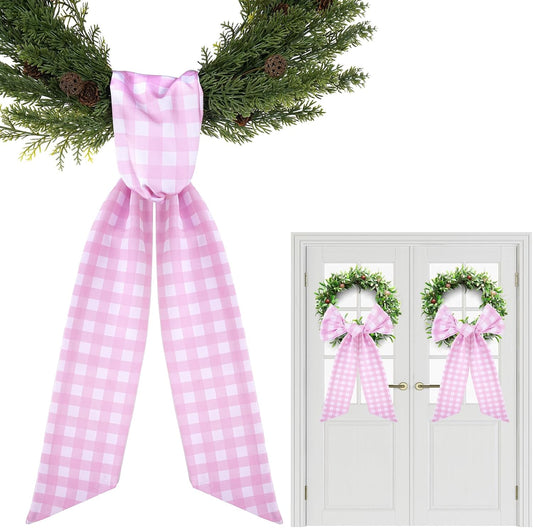 Pink Wreath Sash by [Brand Name] - 2 Cotton Plaid Sashes for Baby Shower Decor | 55.5 Inch DIY Embroidery
