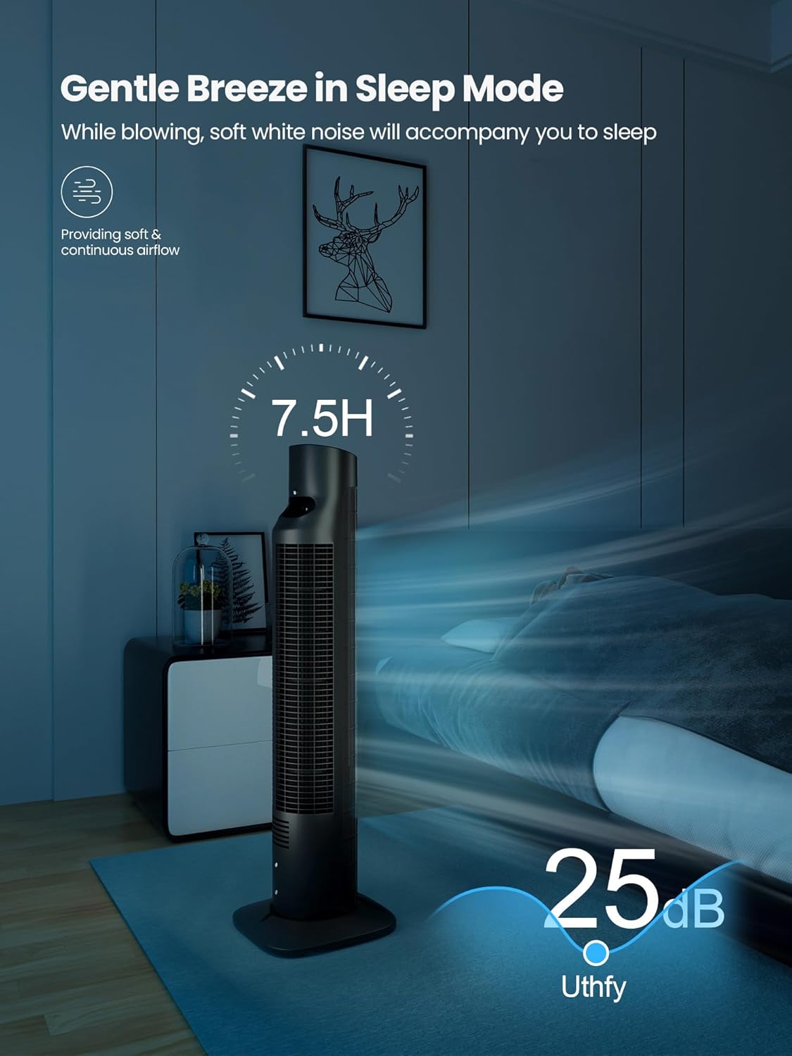 Uthfy Bladeless Tower Fan - 31” Oscillating Electric Fan with Remote, 3 Speeds, Quiet Operation, Black