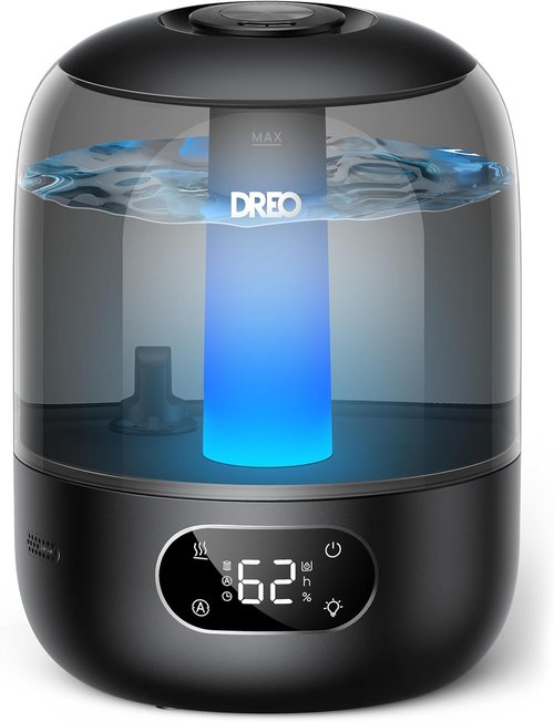 DREO Ultrasonic Humidifier - 3L Top Fill, 30H Quiet Runtime, Humidity Sensor & Night Light - Black