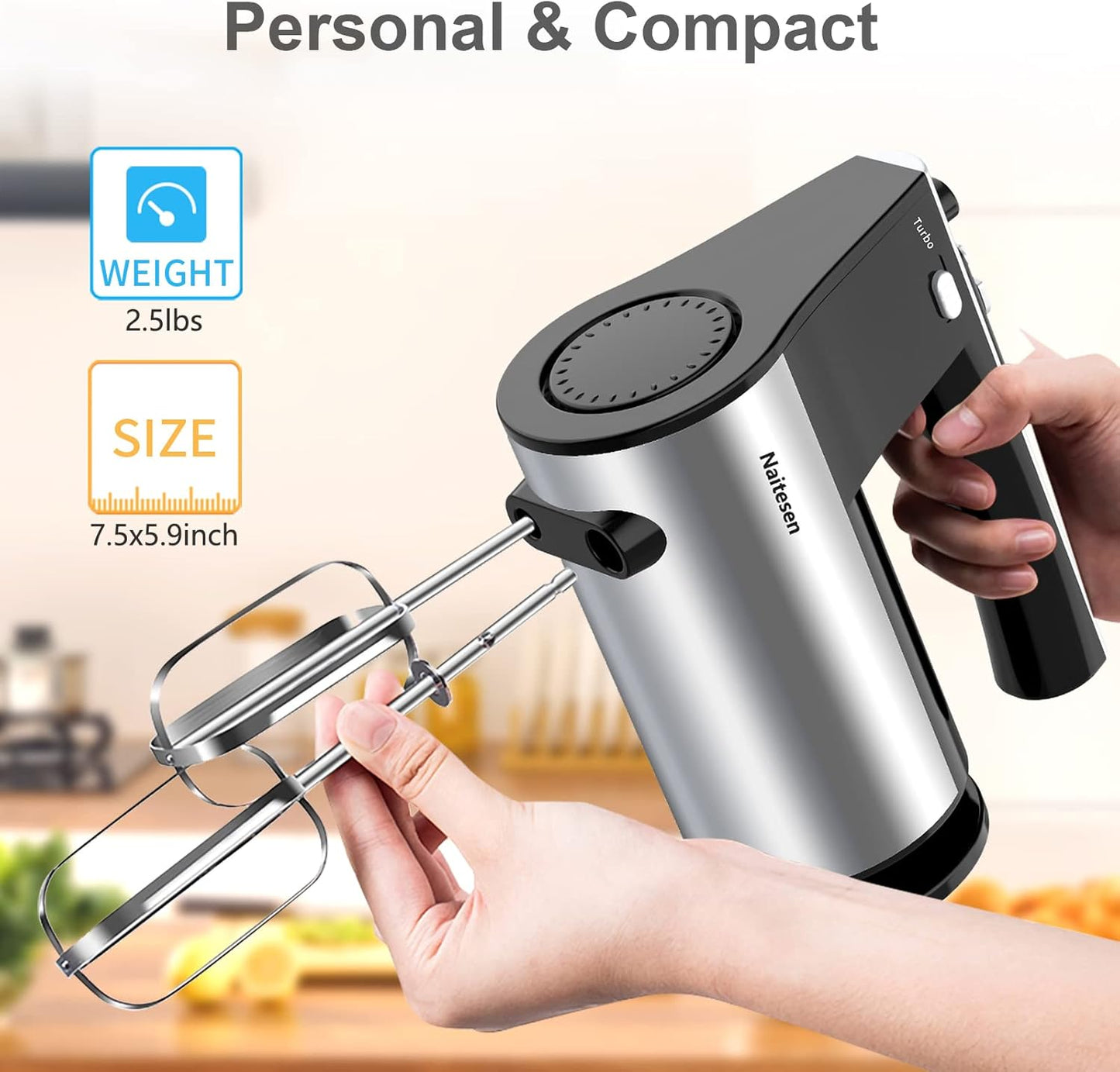 Skiennix 600W Electric Hand Mixer - 10 Speed Powerful Kitchen Mixer with Turbo | Lightweight, Includes Beaters & Dough Hooks