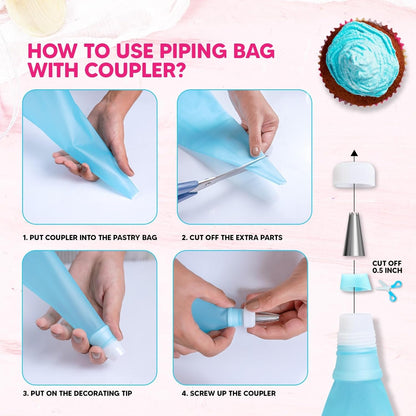 Riccle Cake Decorating Kit - 124 Pcs Piping Bags & Tips Set with 16 Tips, 3 Scrapers & More | 11.8 Inch
