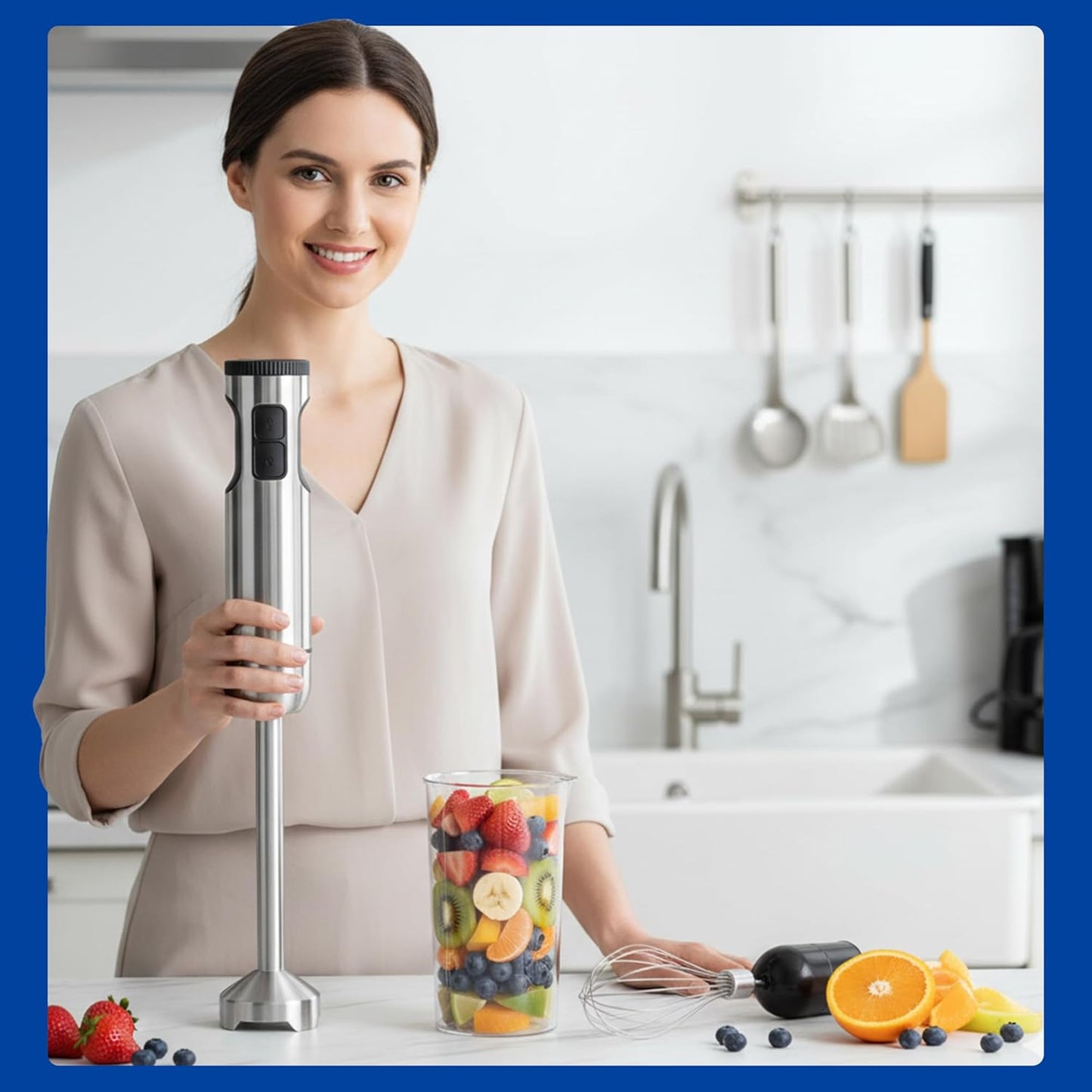 TEGH Immersion Blender - 8-Speed Stainless Steel Handheld Mixer for Smoothies, Soups & Sauces | Electric 4-in-1 Food Processor