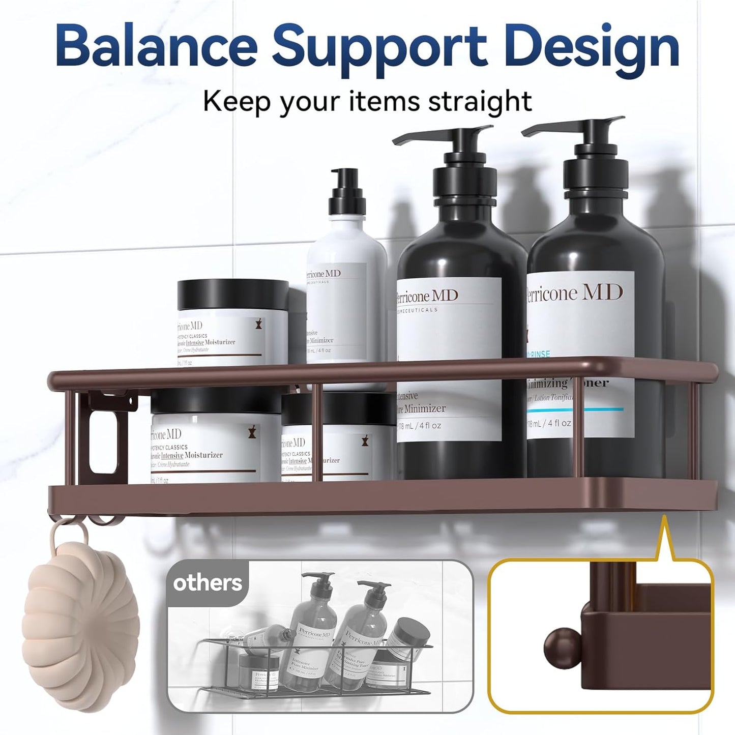 YASONIC Shower Caddy - No Drill Bathroom Organizer with Removable Hooks | Rust-Proof Wall-Mounted Shelves, 2 Pack Bronze