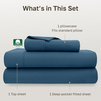 California Design Den Twin XL Cotton Sheet Set - 100% Long Staple Cotton, 400 Thread Count, Silky Sateen - Peacock Blue