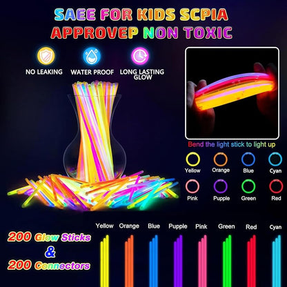 200 Counts Glow Sticks Party Pack - 8" Neon Glow in the Dark Bracelets & Necklaces, Bulk Party Favors