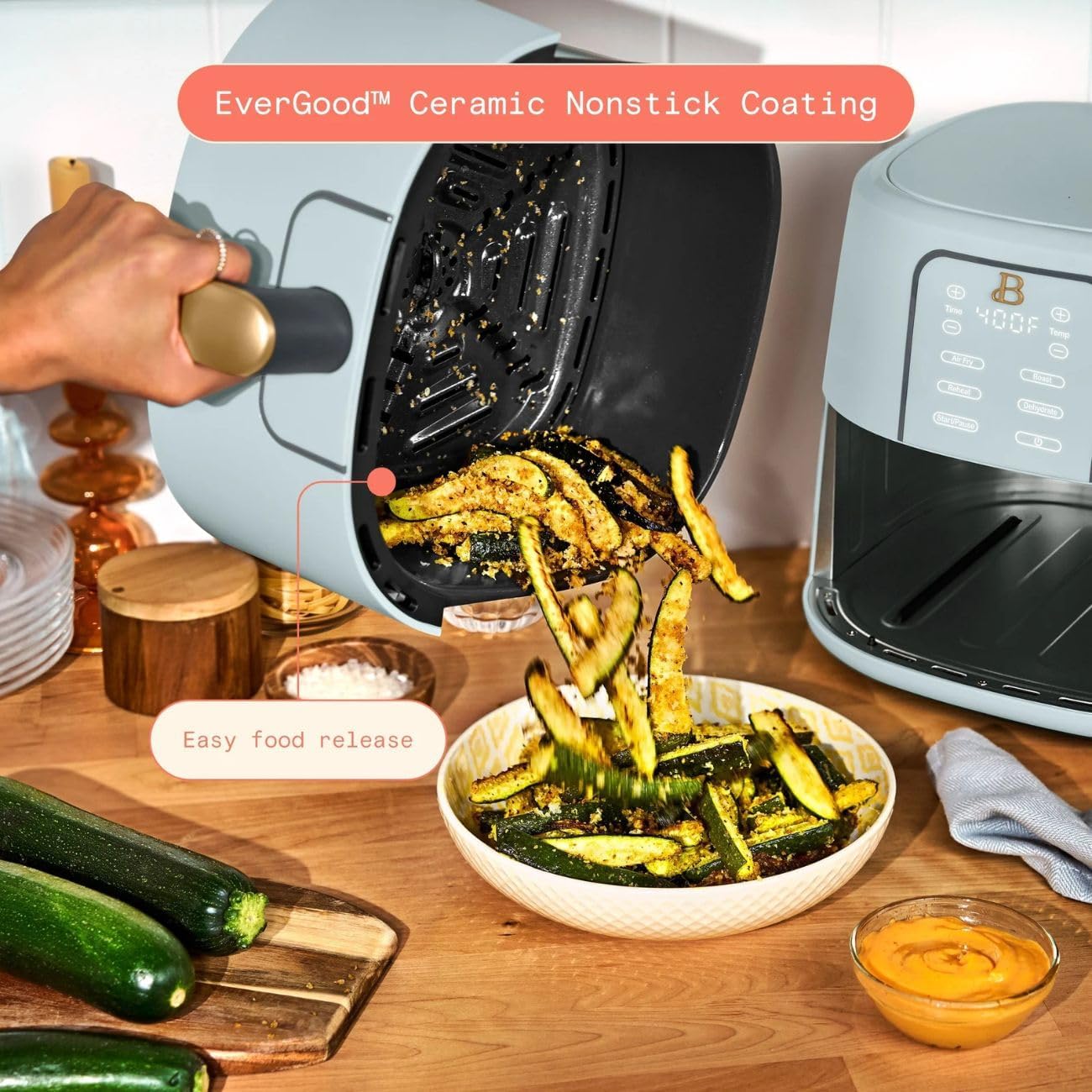 TurboCrisp 6-Quart Digital Air Fryer - Non-Stick, Dishwasher Safe, 4 Cooking Presets, 1750 Watt | Hydrangea Color