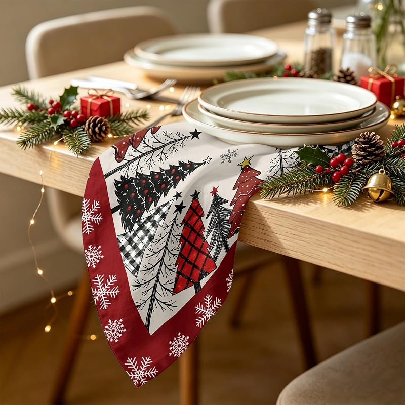Buffalo Plaid Christmas Tree Cloth Napkins Set of 4, 18x18 Inch - Variation of THIS listing Christmas Tree01